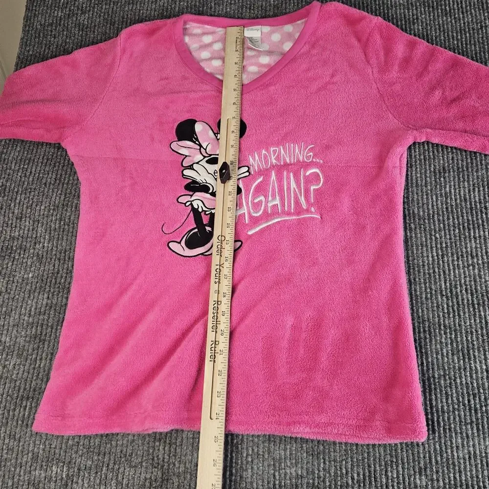 Disney Minnie Mouse Shirt Girls LARGE Pink Fleece Sleepwear Long Sleeve‎ Graphic - Picture 11 of 13